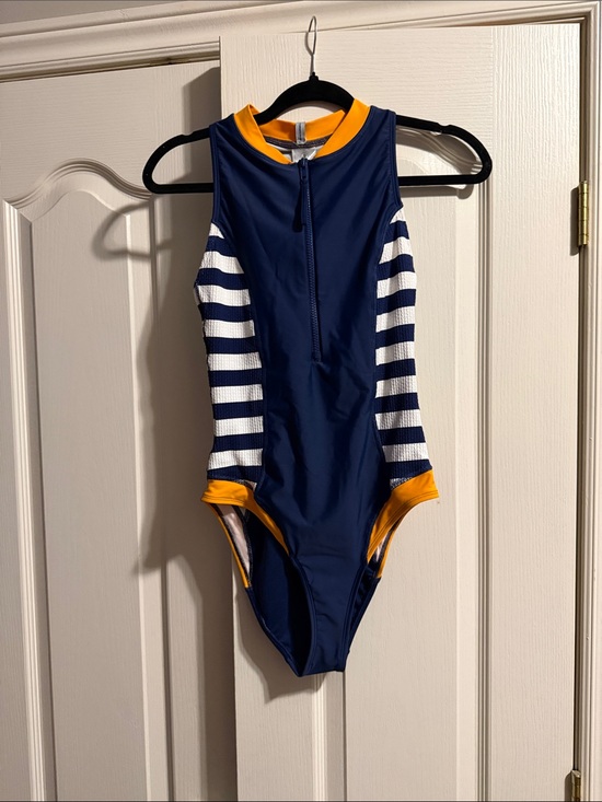 Body Glove Other - Body Glove Navy One-Piece Swimsuit with White Stripes and Yellow Trim